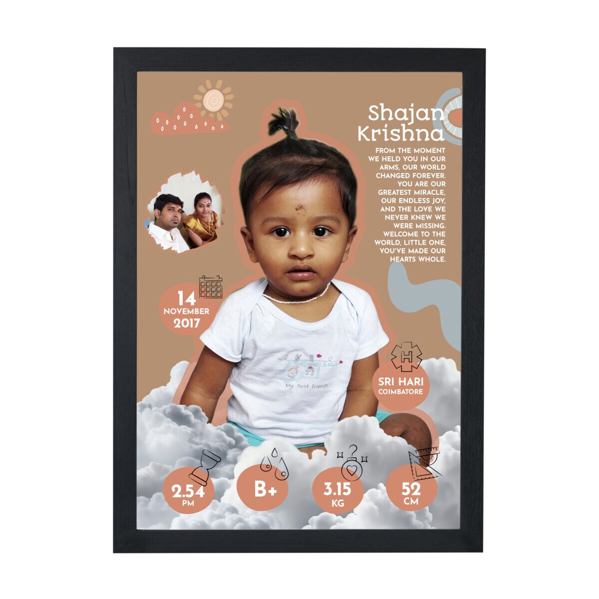 Trendy cute baby statistics wooden photo frame