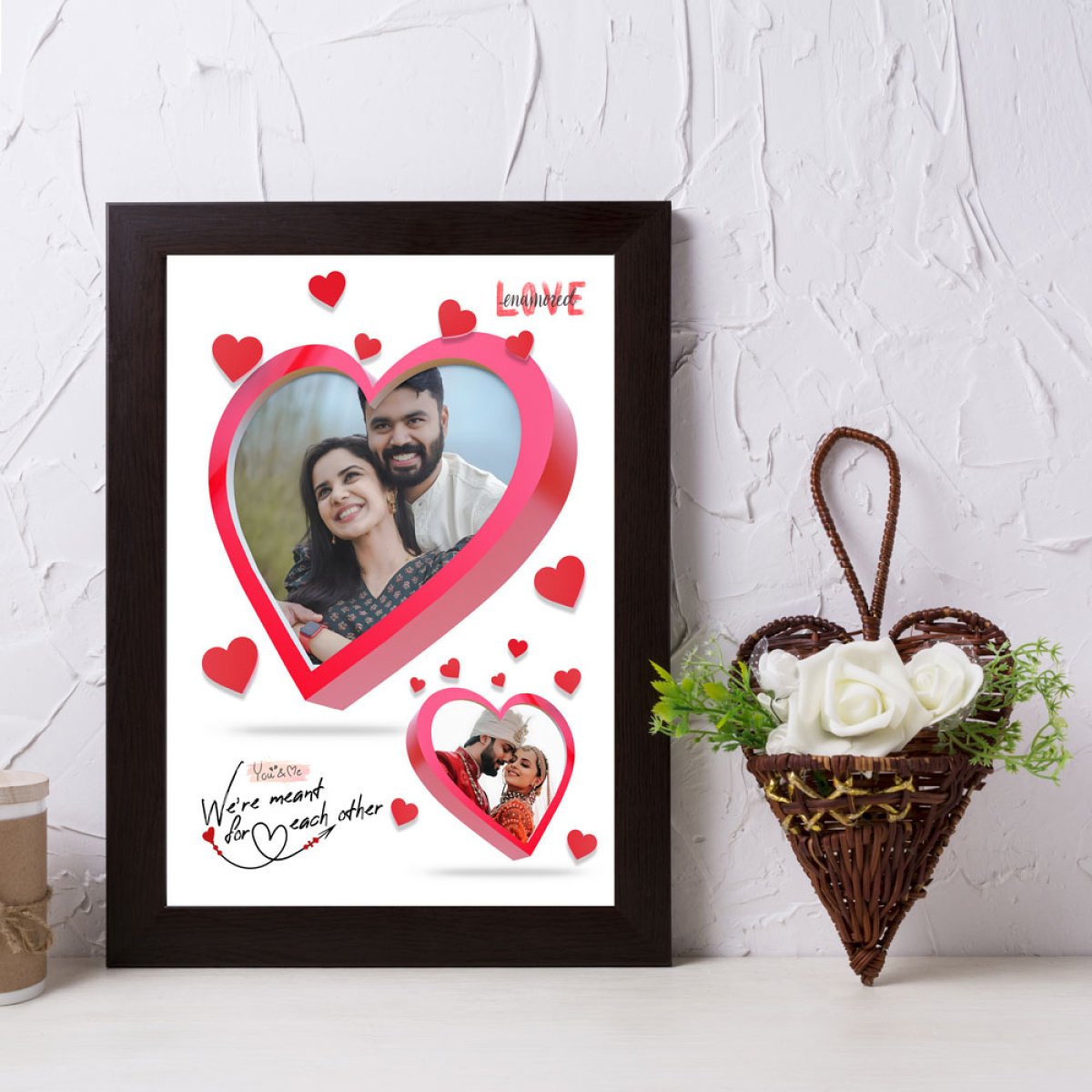 3d hearts photo collage, couple picture frame for all occasions, anniversary, love proposal, valentine, engagement, first met day