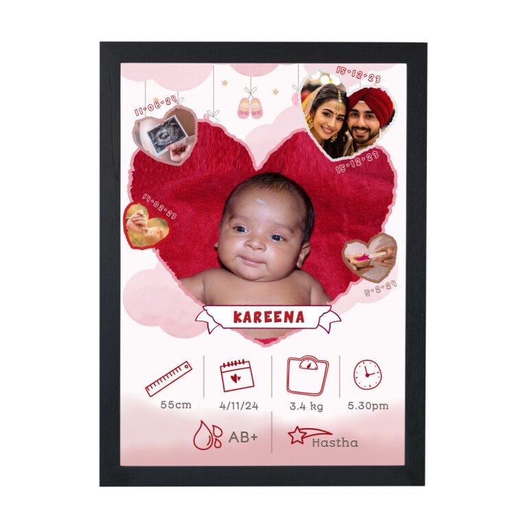 heart themed baby bio photo frame wooden online