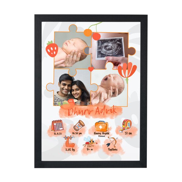 puzzle themed cute new born baby details keepsake photo frame