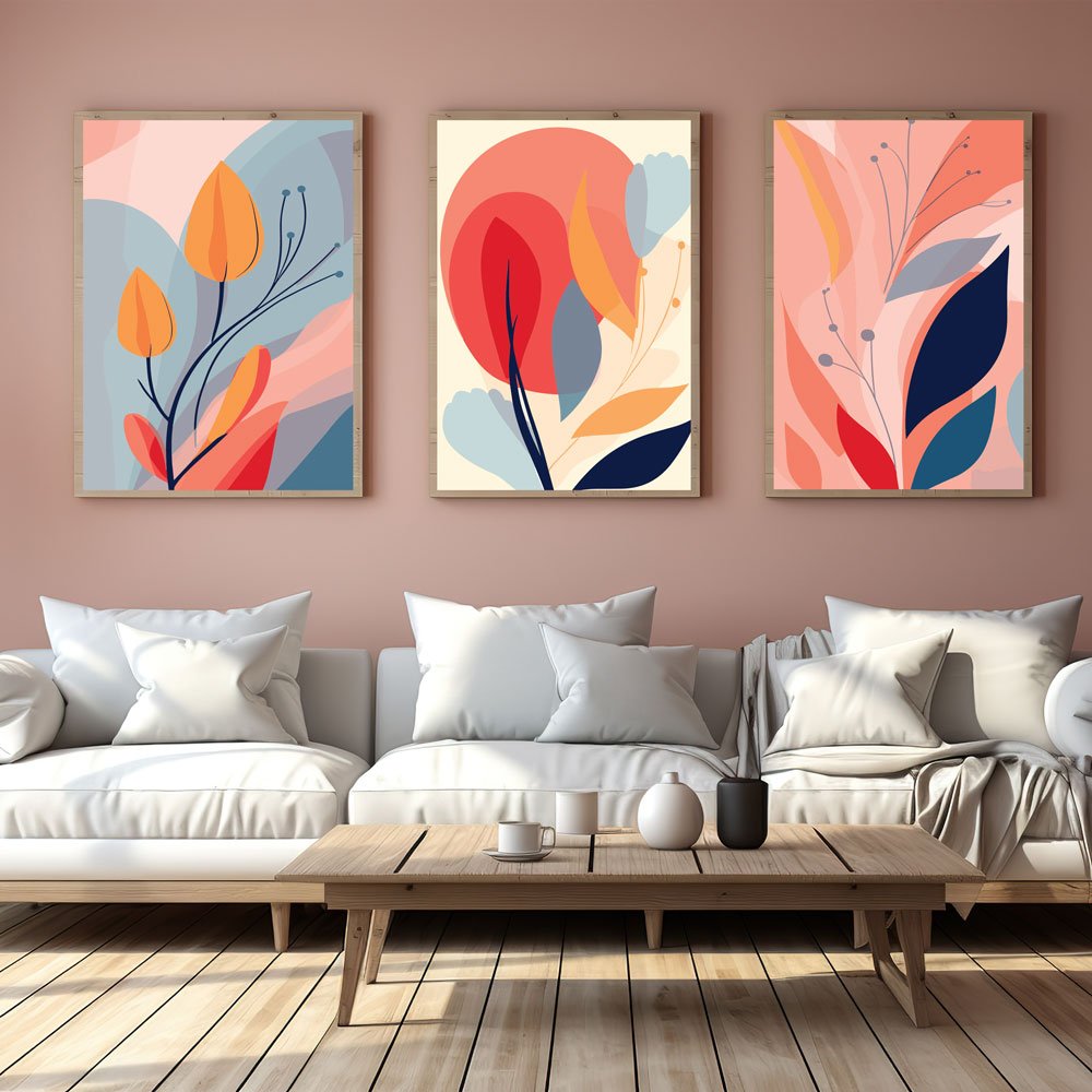 3 set botanical modern art painting for home decor