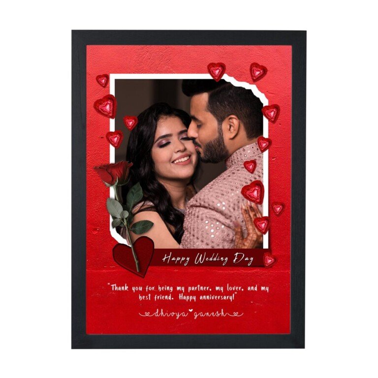 Buy Unique Couple Photo Frame as Anniversary Gift - 3d Jwelled Hearts Theme with Your Wish & Photo online